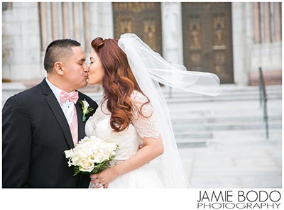 bride & groom share a kiss